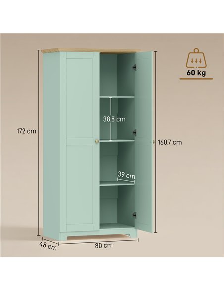 HOMCOM Kitchen Cupboard, 172cm Freestanding Storage Cabinet with Doors and Shelves, Light Green - pic 183769 | FastDaddyshop