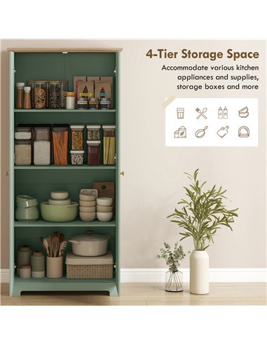 HOMCOM Kitchen Cupboard, 172cm Freestanding Storage Cabinet with Doors and Shelves, Light Green
