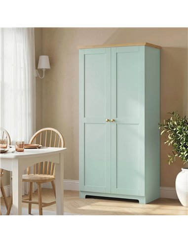 HOMCOM Kitchen Cupboard, 172cm Freestanding Storage Cabinet with Doors and Shelves, Light Green