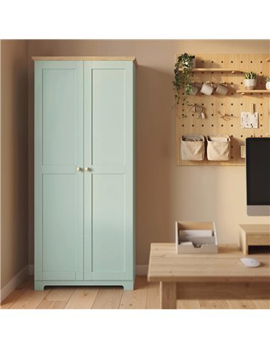 HOMCOM Kitchen Cupboard, 172cm Freestanding Storage Cabinet with Doors and Shelves, Light Green
