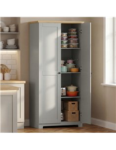 HOMCOM Kitchen Cupboard, 172cm Freestanding Storage Cabinet with Doors and Shelves, Grey 2
