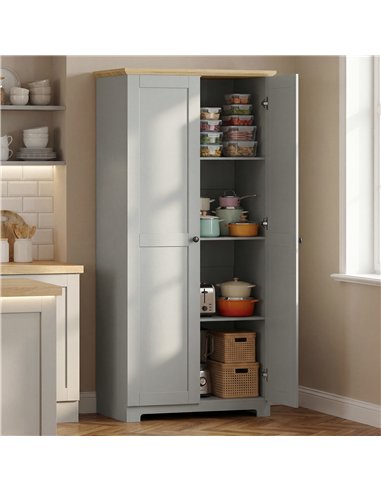 HOMCOM Kitchen Cupboard, 172cm Freestanding Storage Cabinet with Doors and Shelves, Grey