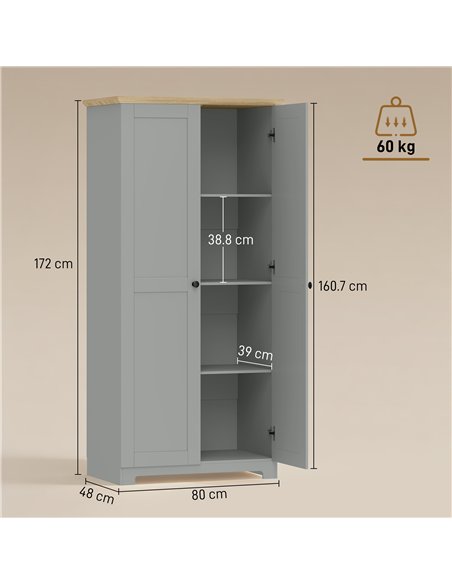 HOMCOM Kitchen Cupboard, 172cm Freestanding Storage Cabinet with Doors and Shelves, Grey - pic 183778 | FastDaddyshop