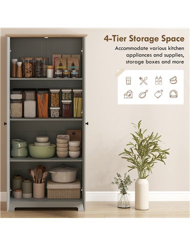 HOMCOM Kitchen Cupboard, 172cm Freestanding Storage Cabinet with Doors and Shelves, Grey