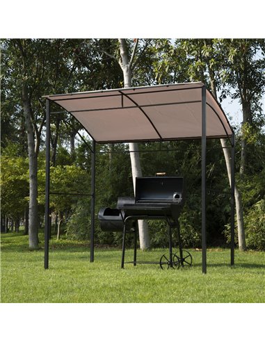 Outsunny Garden Outdoor Patio Metal Wall BBQ Grill Flame Retardant Gazebo - Beige