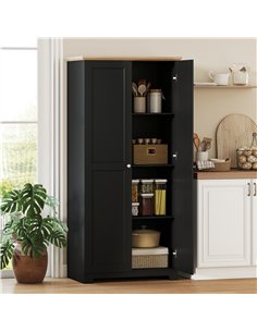 HOMCOM Kitchen Cupboard, 172cm Freestanding Storage Cabinet with Doors and Shelves, Black 2