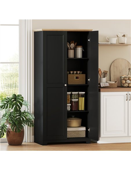 HOMCOM Kitchen Cupboard, 172cm Freestanding Storage Cabinet with Doors and Shelves, Black - pic 183786 | FastDaddyshop