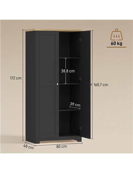 HOMCOM Kitchen Cupboard, 172cm Freestanding Storage Cabinet with Doors and Shelves, Black - pic 183787 | FastDaddyshop