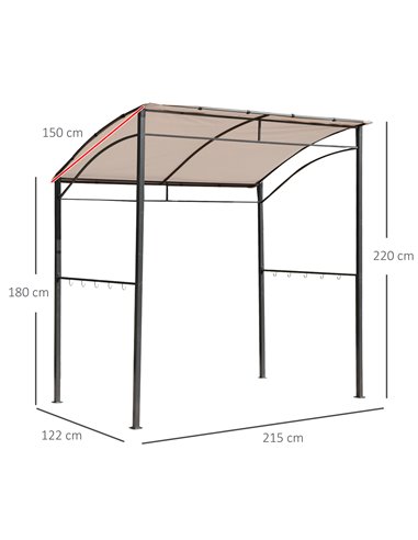 Outsunny Garden Outdoor Patio Metal Wall BBQ Grill Flame Retardant Gazebo - Beige