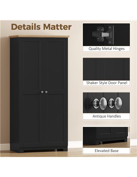 HOMCOM Kitchen Cupboard, 172cm Freestanding Storage Cabinet with Doors and Shelves, Black - pic 183790 | FastDaddyshop