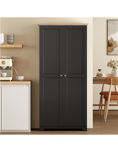 HOMCOM Kitchen Cupboard, 172cm Freestanding Storage Cabinet with Doors and Shelves, Black