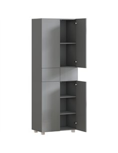 HOMCOM Storage Cabinet, Kitchen Cupboard with 3 Adjustable Shelves, 60L x 35W x 170H cm, High Gloss Grey