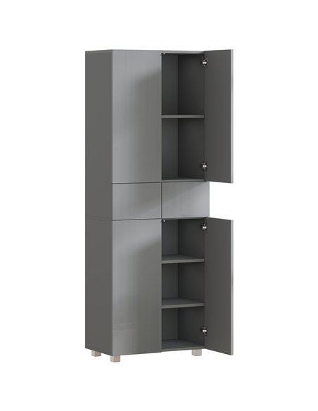 HOMCOM Storage Cabinet, Kitchen Cupboard with 3 Adjustable Shelves, 60L x 35W x 170H cm, High Gloss Grey - pic 183794 | FastDaddyshop