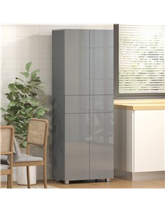 HOMCOM Storage Cabinet, Kitchen Cupboard with 3 Adjustable Shelves, 60L x 35W x 170H cm, High Gloss Grey 2