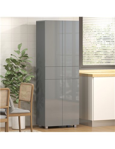 HOMCOM Storage Cabinet, Kitchen Cupboard with 3 Adjustable Shelves, 60L x 35W x 170H cm, High Gloss Grey
