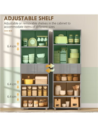 HOMCOM Storage Cabinet, Kitchen Cupboard with 3 Adjustable Shelves, 60L x 35W x 170H cm, High Gloss Grey
