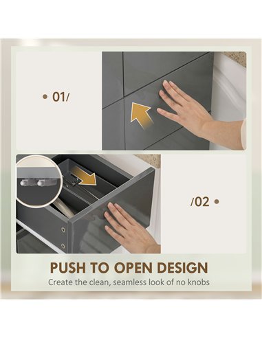 HOMCOM Storage Cabinet, Kitchen Cupboard with 3 Adjustable Shelves, 60L x 35W x 170H cm, High Gloss Grey