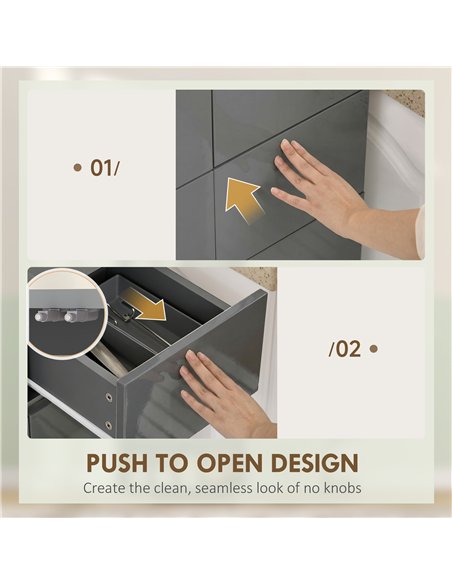 HOMCOM Storage Cabinet, Kitchen Cupboard with 3 Adjustable Shelves, 60L x 35W x 170H cm, High Gloss Grey - pic 183799 | FastDaddyshop