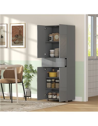 HOMCOM Storage Cabinet, Kitchen Cupboard with 3 Adjustable Shelves, 60L x 35W x 170H cm, High Gloss Grey
