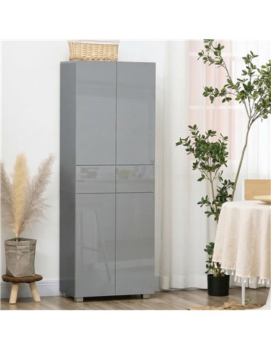 HOMCOM Storage Cabinet, Kitchen Cupboard with 3 Adjustable Shelves, 60L x 35W x 170H cm, High Gloss Grey
