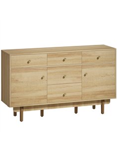 HOMCOM Sideboard with 5 Drawers and 2 Cabinets Buffet Cabinet with Solid Wood Legs 136 cm Walnut