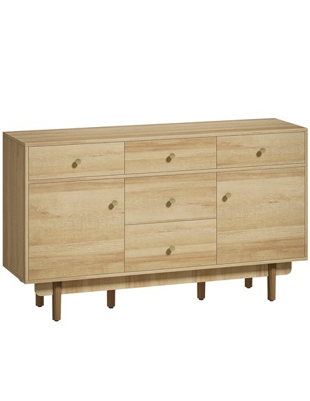 HOMCOM Sideboard with 5 Drawers and 2 Cabinets Buffet Cabinet with Solid Wood Legs 136 cm Walnut - pic 183803 | FastDaddyshop