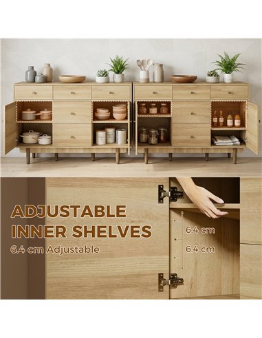 HOMCOM Sideboard with 5 Drawers and 2 Cabinets Buffet Cabinet with Solid Wood Legs 136 cm Walnut