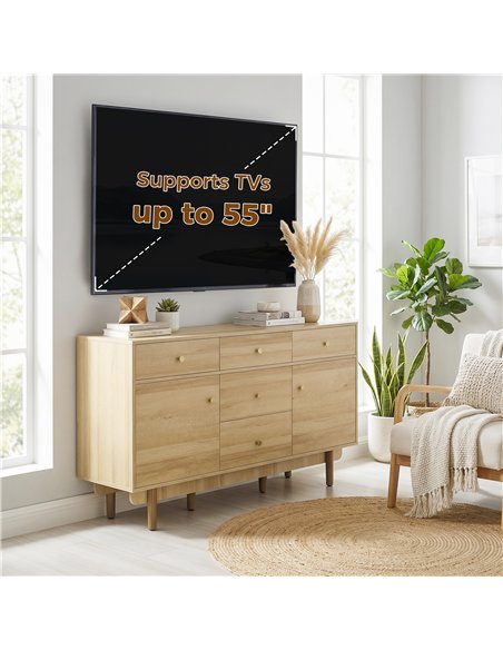HOMCOM Sideboard with 5 Drawers and 2 Cabinets Buffet Cabinet with Solid Wood Legs 136 cm Walnut - pic 183810 | FastDaddyshop