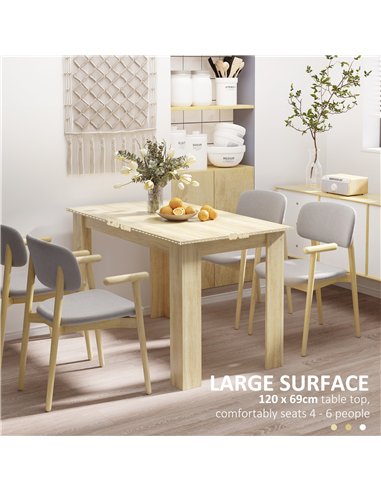 HOMCOM Dining Table for 4-6 People, Kitchen Table with Wood Effect for Dining Room, Oak