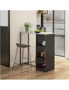 HOMCOM Breakfast Bar Table, Bar Table with 3-Tier Storage Shelf and Wine Rack, 105W x 40D x 105H cm, Black 2