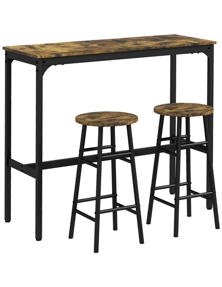 HOMCOM 3 Piece Bar Table Set with 2 Stools, Industrial Bar Table and Stool Set, Dining Table and Chair Set, Rustic Brown - pic 183830 | FastDaddyshop