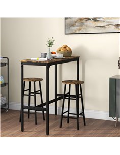 HOMCOM 3 Piece Bar Table Set with 2 Stools, Industrial Bar Table and Stool Set, Dining Table and Chair Set, Rustic Brown 2