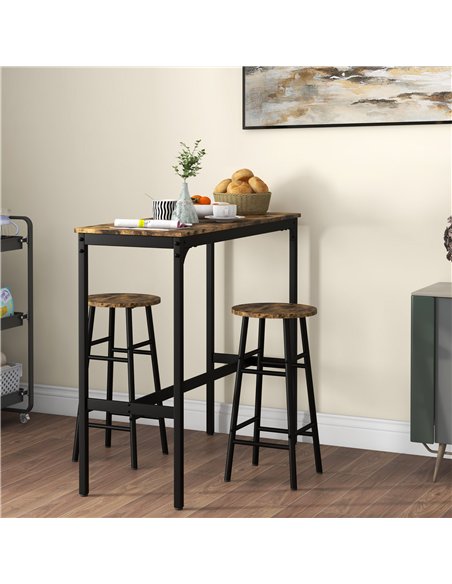 HOMCOM 3 Piece Bar Table Set with 2 Stools, Industrial Bar Table and Stool Set, Dining Table and Chair Set, Rustic Brown - pic 183831 | FastDaddyshop