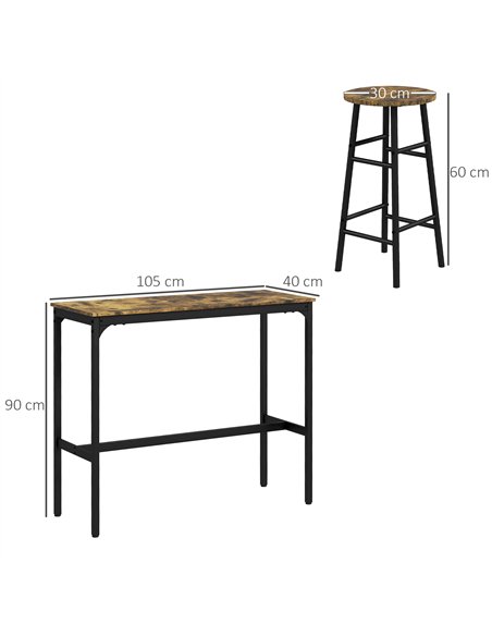 HOMCOM 3 Piece Bar Table Set with 2 Stools, Industrial Bar Table and Stool Set, Dining Table and Chair Set, Rustic Brown - pic 183832 | FastDaddyshop