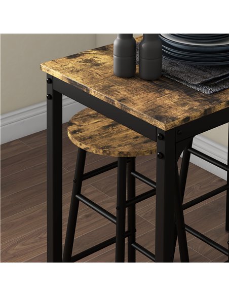 HOMCOM 3 Piece Bar Table Set with 2 Stools, Industrial Bar Table and Stool Set, Dining Table and Chair Set, Rustic Brown - pic 183836 | FastDaddyshop