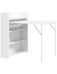 HOMCOM Kitchen Table, Folding Dining Table, with 4-Tier Shelves, Modern Drop-Leaf Table, White