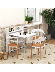 HOMCOM Kitchen Table, Folding Dining Table, with 4-Tier Shelves, Modern Drop-Leaf Table, White 2