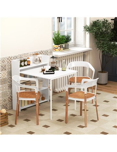 HOMCOM Kitchen Table, Folding Dining Table, with 4-Tier Shelves, Modern Drop-Leaf Table, White