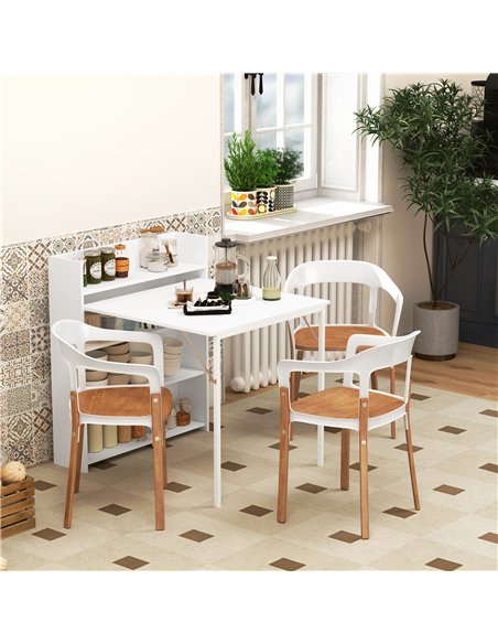 HOMCOM Kitchen Table, Folding Dining Table, with 4-Tier Shelves, Modern Drop-Leaf Table, White - pic 183840 | FastDaddyshop