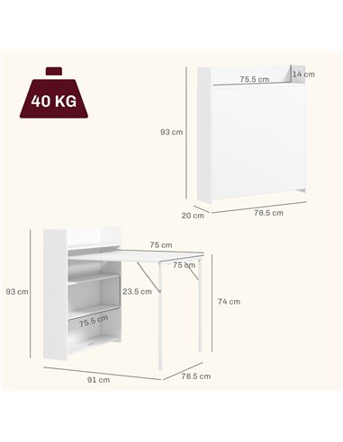HOMCOM Kitchen Table, Folding Dining Table, with 4-Tier Shelves, Modern Drop-Leaf Table, White