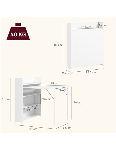 HOMCOM Kitchen Table, Folding Dining Table, with 4-Tier Shelves, Modern Drop-Leaf Table, White - pic 183841 | FastDaddyshop