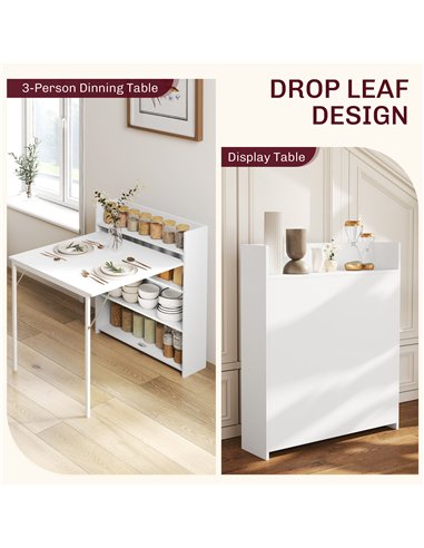 HOMCOM Kitchen Table, Folding Dining Table, with 4-Tier Shelves, Modern Drop-Leaf Table, White