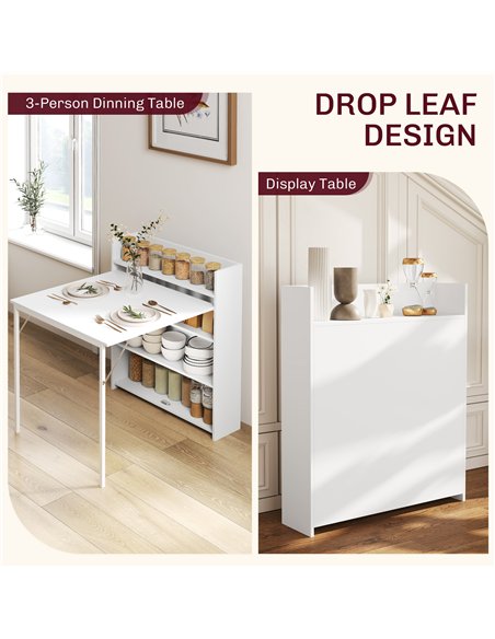 HOMCOM Kitchen Table, Folding Dining Table, with 4-Tier Shelves, Modern Drop-Leaf Table, White - pic 183842 | FastDaddyshop