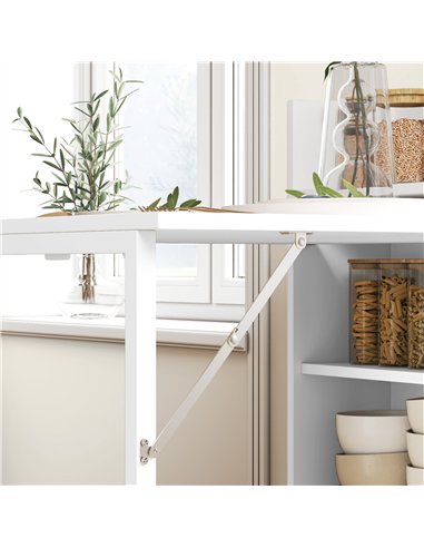 HOMCOM Kitchen Table, Folding Dining Table, with 4-Tier Shelves, Modern Drop-Leaf Table, White