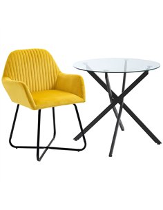 HOMCOM Modern Dining Furniture Set with Round Table and Accent Armchair Black and Yellow