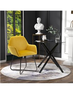 HOMCOM Modern Dining Furniture Set with Round Table and Accent Armchair Black and Yellow 2