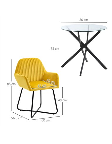 HOMCOM Modern Dining Furniture Set with Round Table and Accent Armchair Black and Yellow