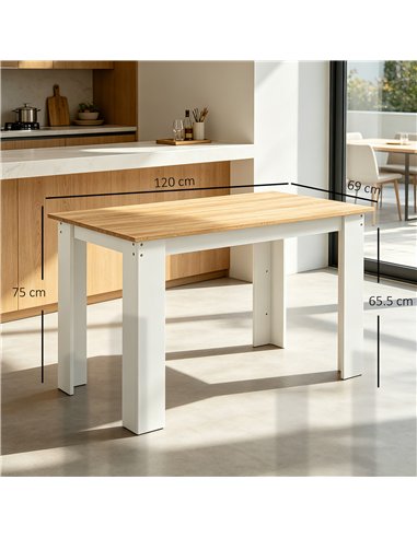 HOMCOM Dining Table for 4-6 People, Kitchen Table with Wood Effect for Dining Room, Oak and White