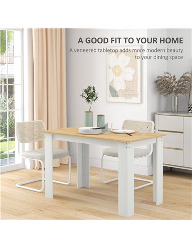 HOMCOM Dining Table for 4-6 People, Kitchen Table with Wood Effect for Dining Room, Oak and White