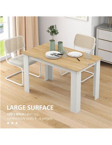HOMCOM Dining Table for 4-6 People, Kitchen Table with Wood Effect for Dining Room, Oak and White